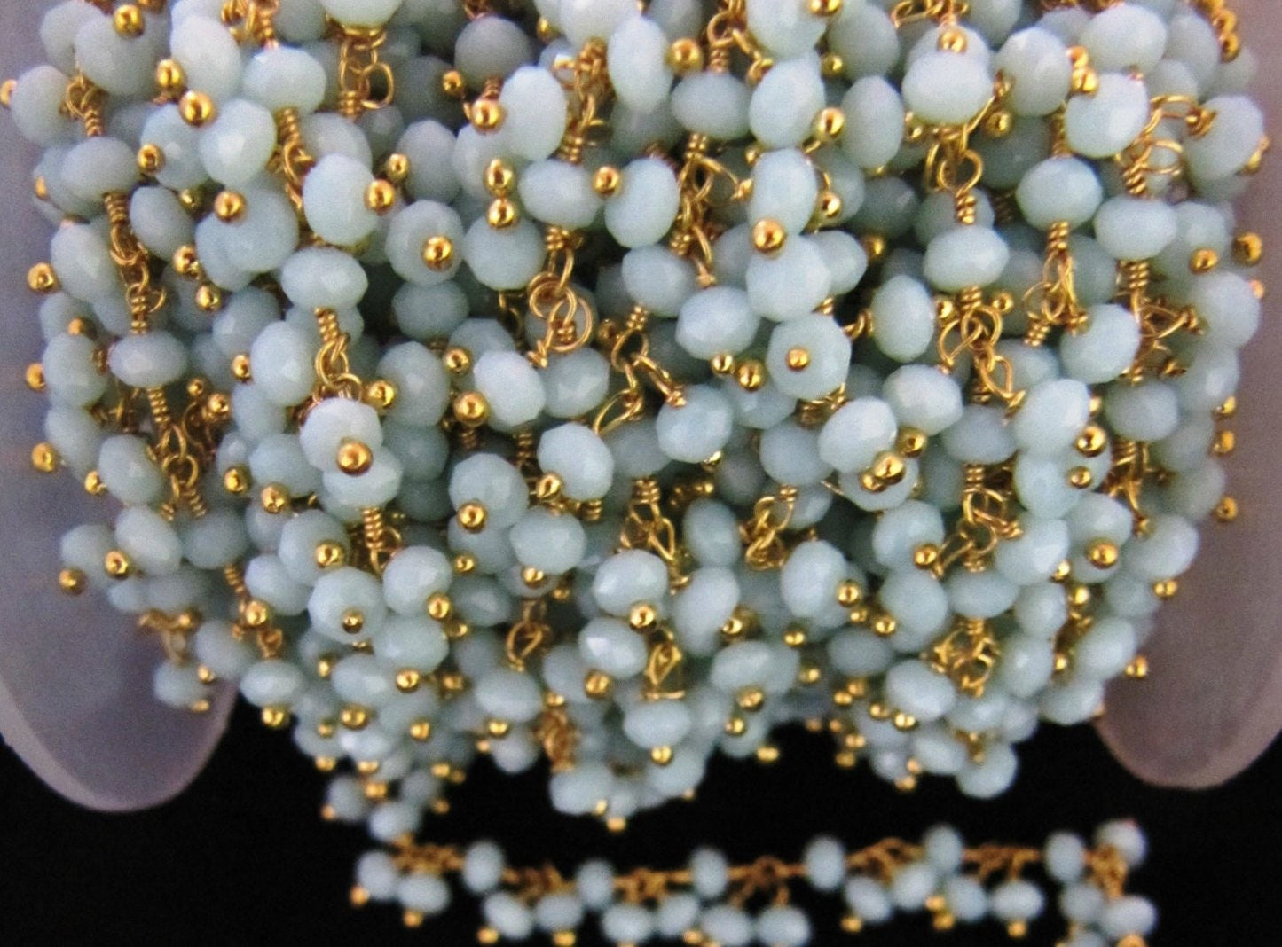 3 Feet-Amazonite Dangling Chain Rondelle Faceted Beaded Cluster Chain 2.5-3mm Size Hydro Quartz Bead Chain Wholesale Price gemstone