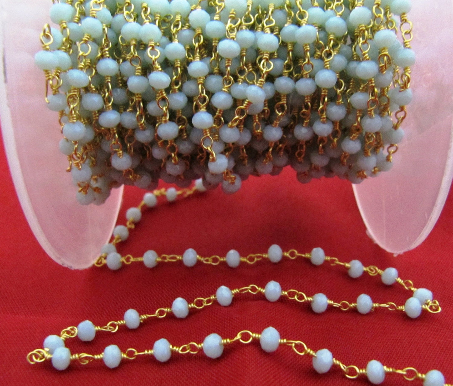 3 Feet-Natural Amazonite  Rondelle Faceted Beaded  Chain 3mm Size Hydro Quartz Rosary Bead Chain Wholesale Prices Gemstone chain