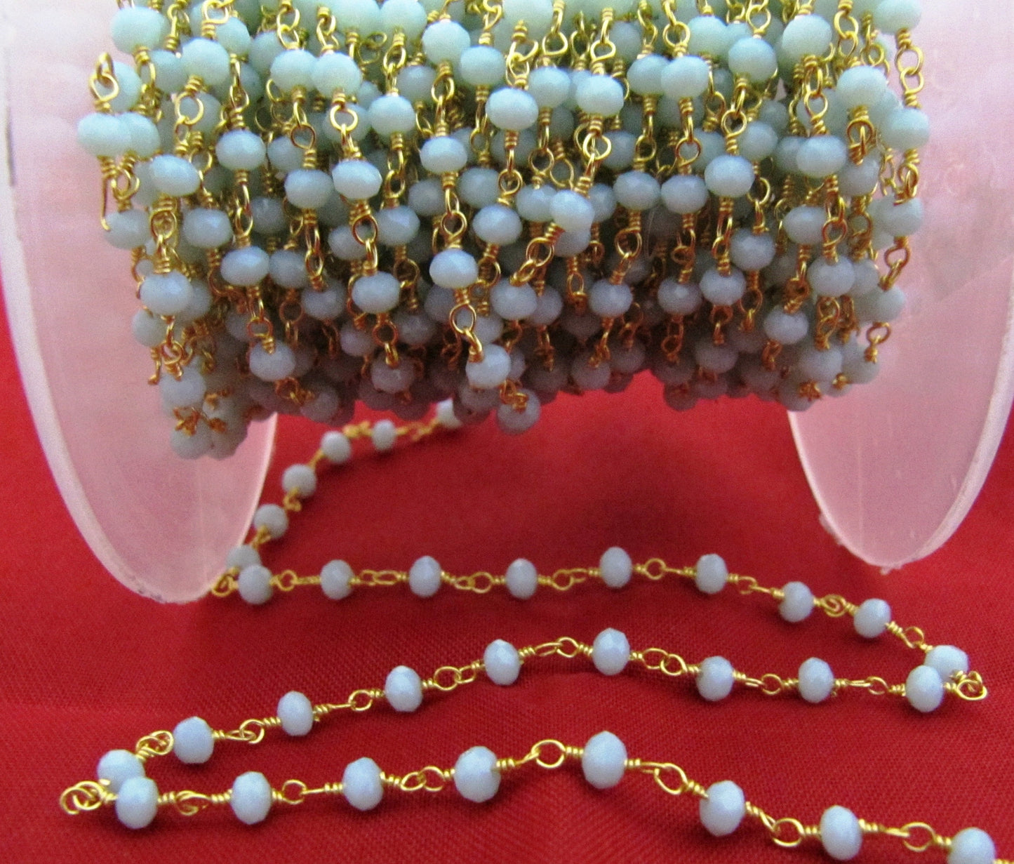 3 Feet-Natural Amazonite  Rondelle Faceted Beaded  Chain 3mm Size Hydro Quartz Rosary Bead Chain Wholesale Prices Gemstone chain