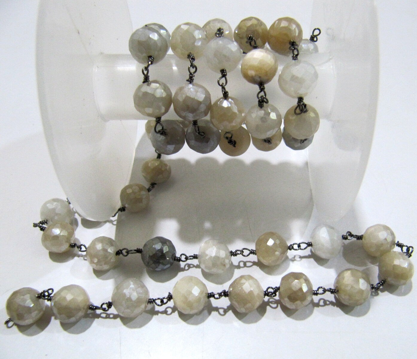 Natural Multi Moonstone Silverite AB Coated Round Briolette Faceted 6 to 9mm  Beaded Rosary Chain High Quality Wholesale Price Sold per foot