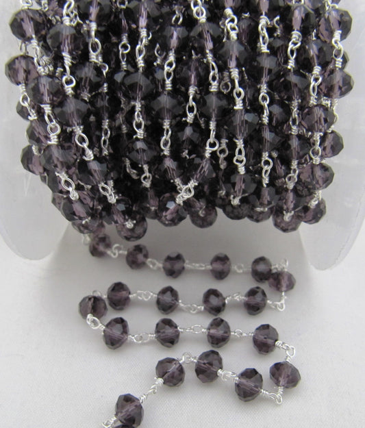 3 Ft-Purple Amethyst Hydro Quartz Rondelle Faceted Beaded  6mm Size Hydro Quartz Bead Rosary Chain Wholesale Prices Crystal chain