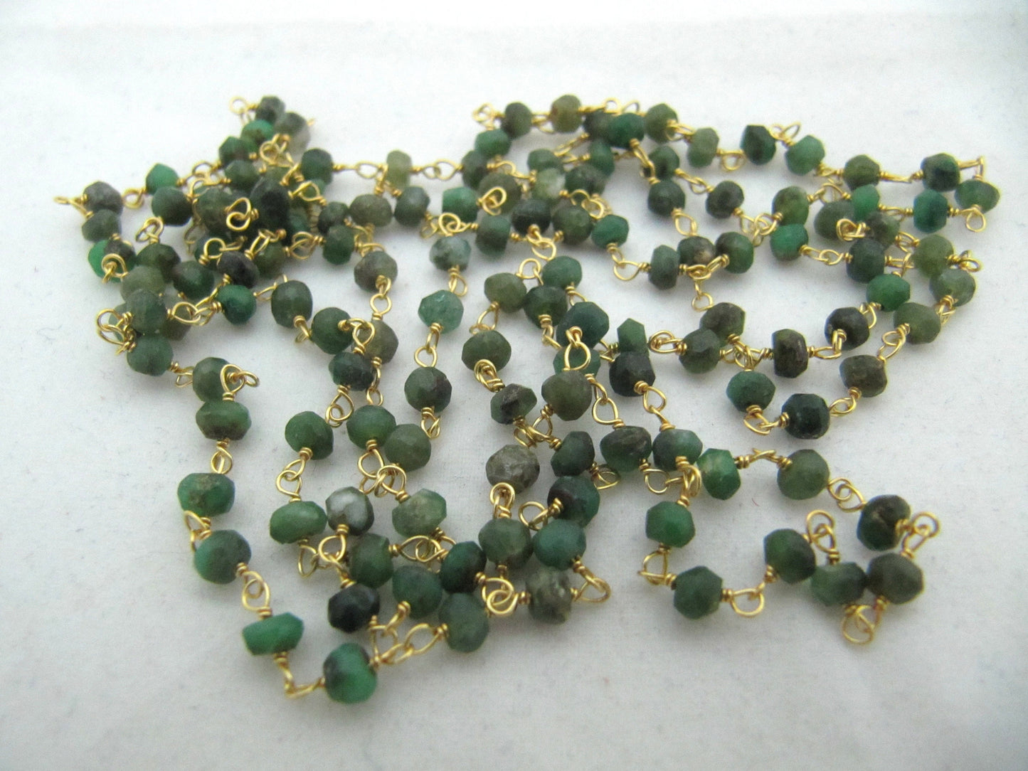 Natural Chrysoprase  Rondelle Faceted Beaded Chain 3-4mm Size Chrysoprase Bead Rosary Chain Wholesale Prices gemstone chain sold per foot