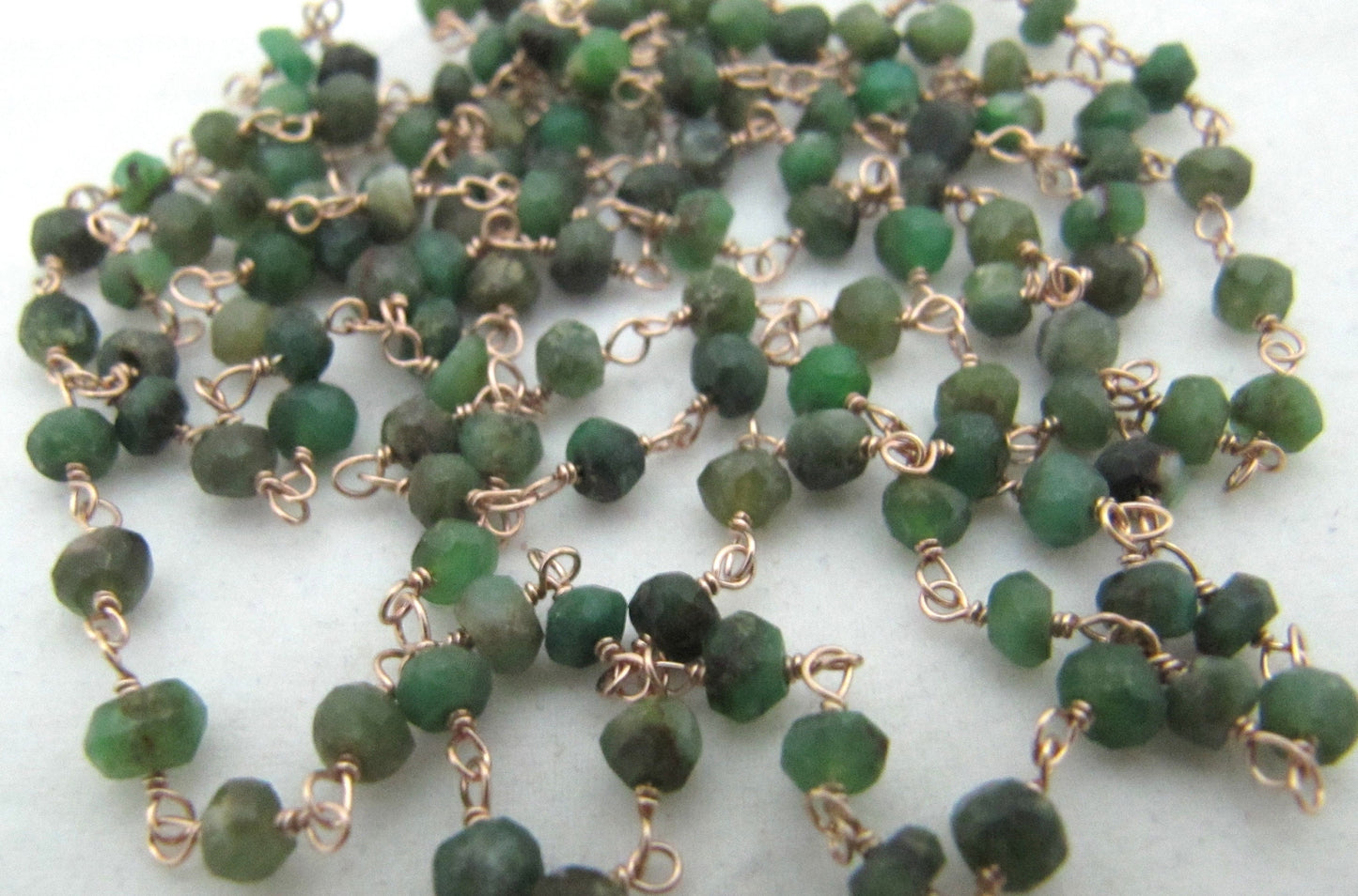 Natural Chrysoprase  Rondelle Faceted Beaded Chain 3-4mm Size Chrysoprase Bead Rosary Chain Wholesale Prices gemstone chain sold per foot