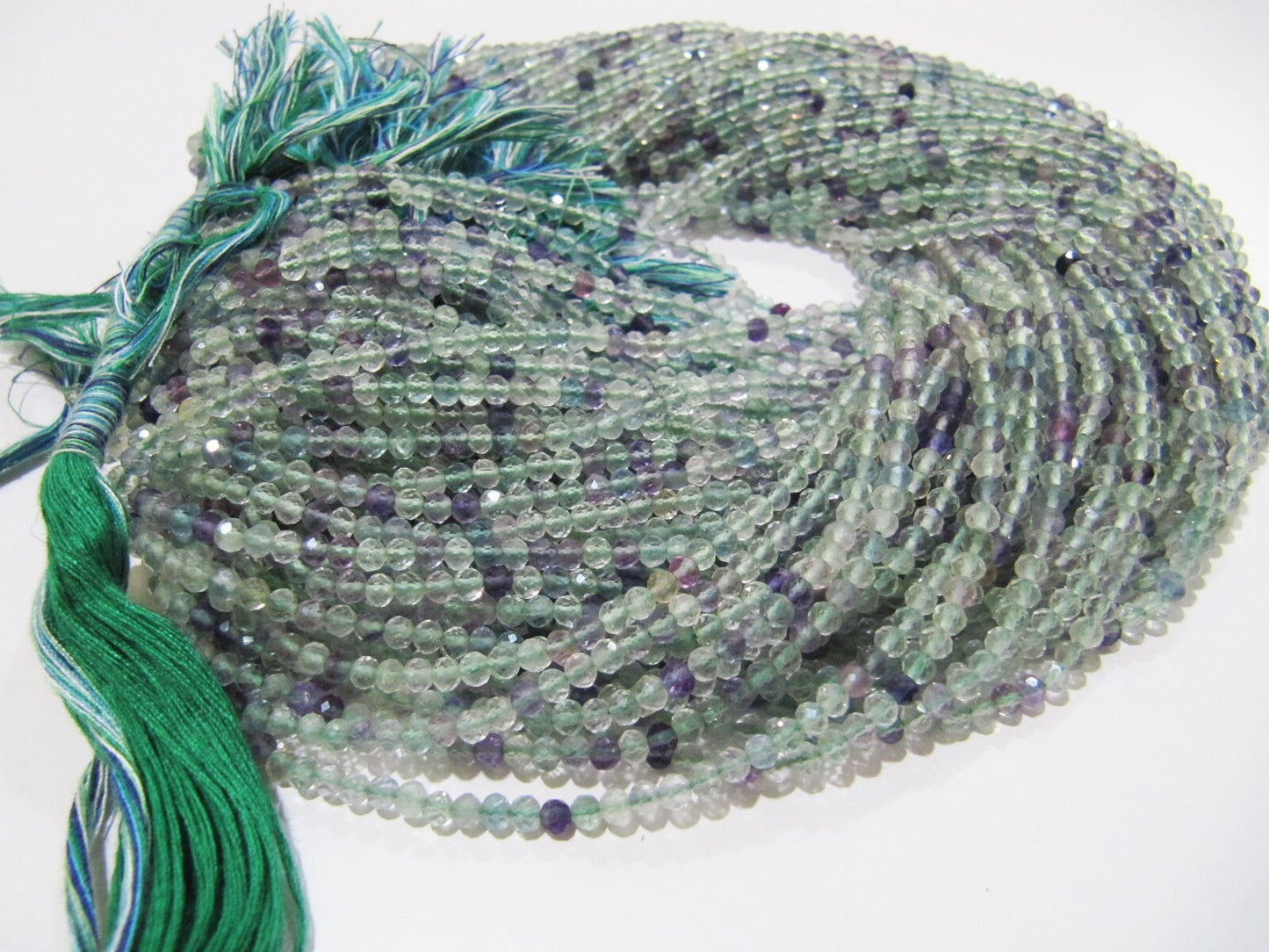 Natural Fluorite Multi Color Beads Fluorite Rondelle Shape Faceted 3mm Beads Green Beads, Purple Beads Strand 13 Inch Long