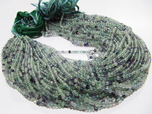 Natural Fluorite Multi Color Beads Fluorite Rondelle Shape Faceted 3mm Beads Green Beads, Purple Beads Strand 13 Inch Long