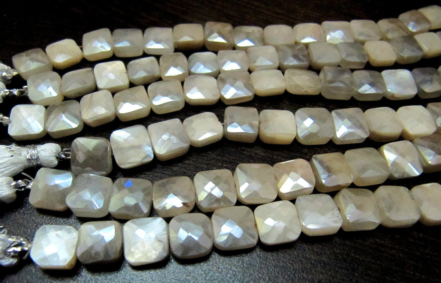Natural Peach Moonstone Silver AB Mystic Coated Cushion Shape Faceted Beads 7-8mm Strand 8inch long High Quality Beads Wholesale prices