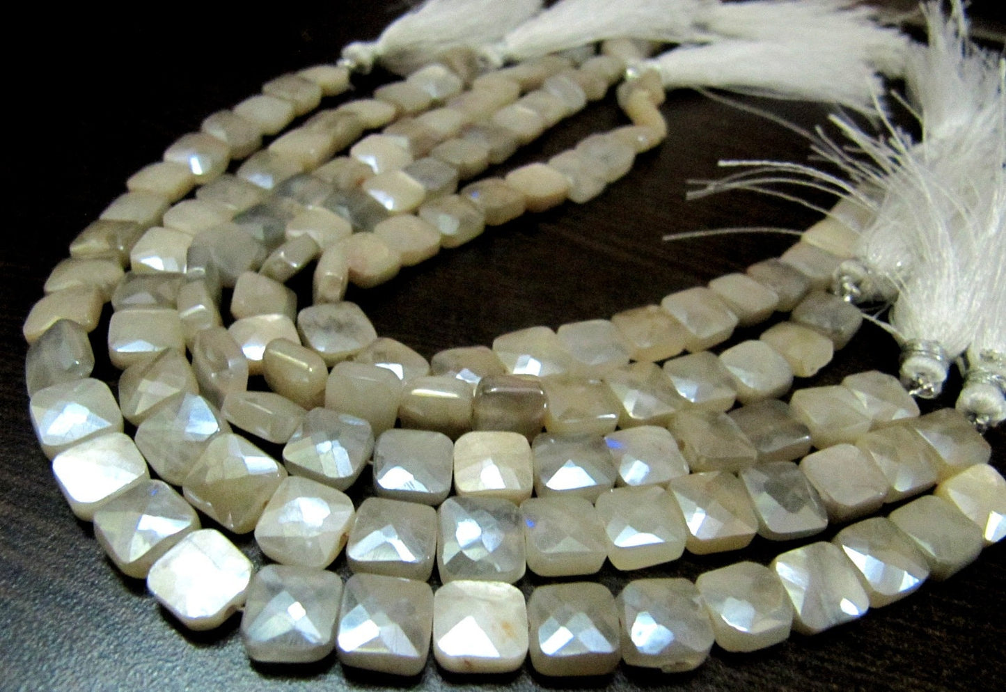 Natural Peach Moonstone Silver AB Mystic Coated Cushion Shape Faceted Beads 7-8mm Strand 8inch long High Quality Beads Wholesale prices