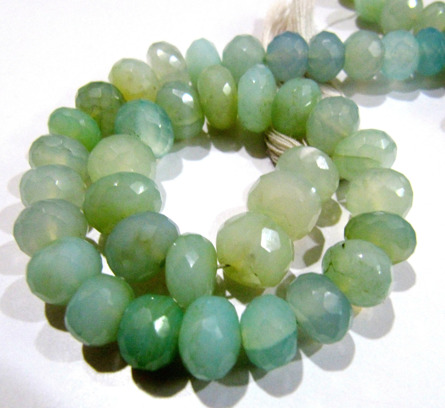 Natural Aqua Chalcedony Beads Rondelle Faceted Far Size Aqua Chalcedony Beads Strand 9 inches long 8 to 10mm Size Gemstones Beads