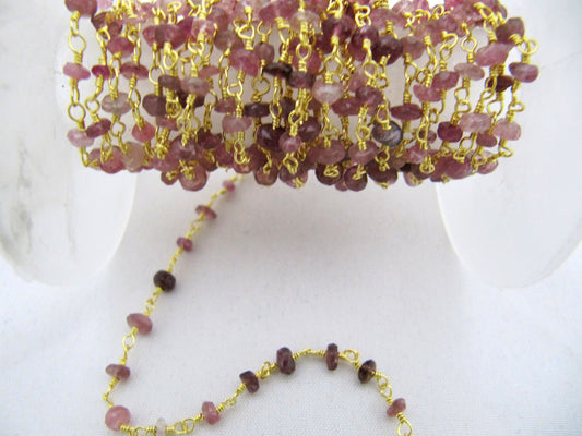 Natural Pink tourmaline Rondelle Faceted Beaded  3-4mm Size Tourmaline Bead Rosary Chain Wholesale Prices gemstone chain Per foot