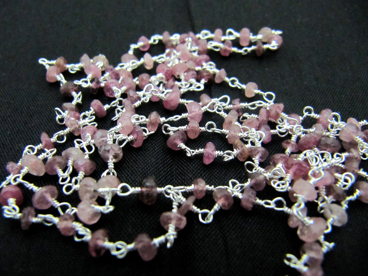 Natural Pink tourmaline Rondelle Faceted Beaded  3-4mm Size Tourmaline Bead Rosary Chain Wholesale Prices gemstone chain Per foot