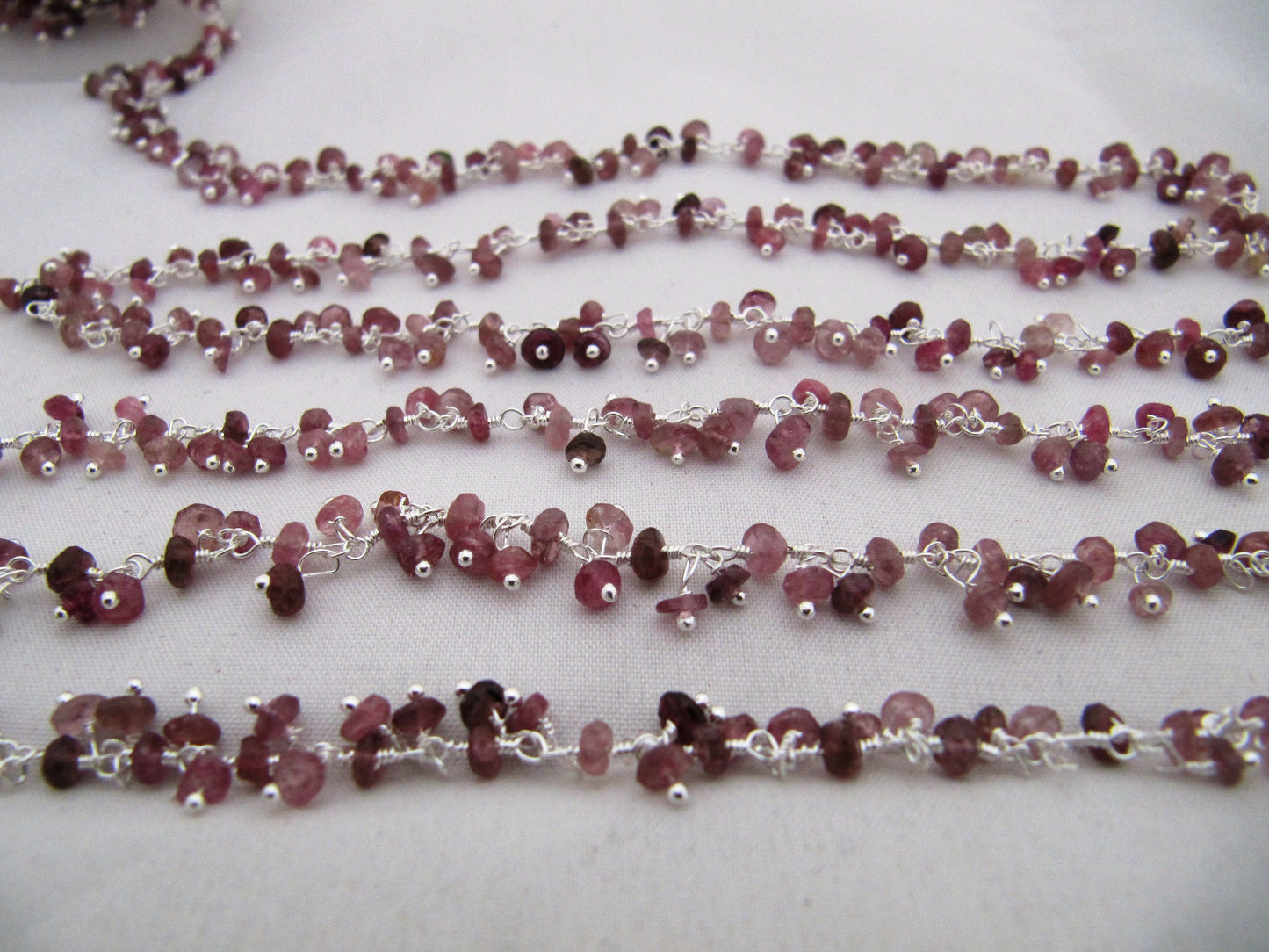 Natural Pink Tourmaline Dangling Chain Rondelle Faceted Beaded Cluster Chain 3-4mm Size Tourmaline Bead Chain Wholesale Prices Sold Per Foot