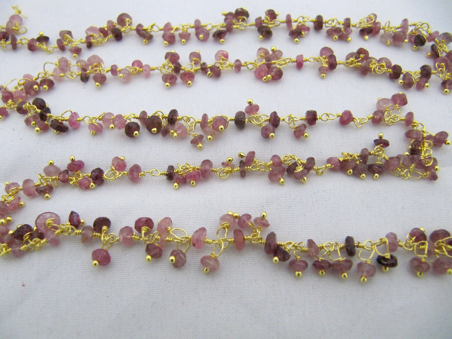 Natural Pink Tourmaline Dangling Chain Rondelle Faceted Beaded Cluster Chain 3-4mm Size Tourmaline Bead Chain Wholesale Prices Sold Per Foot