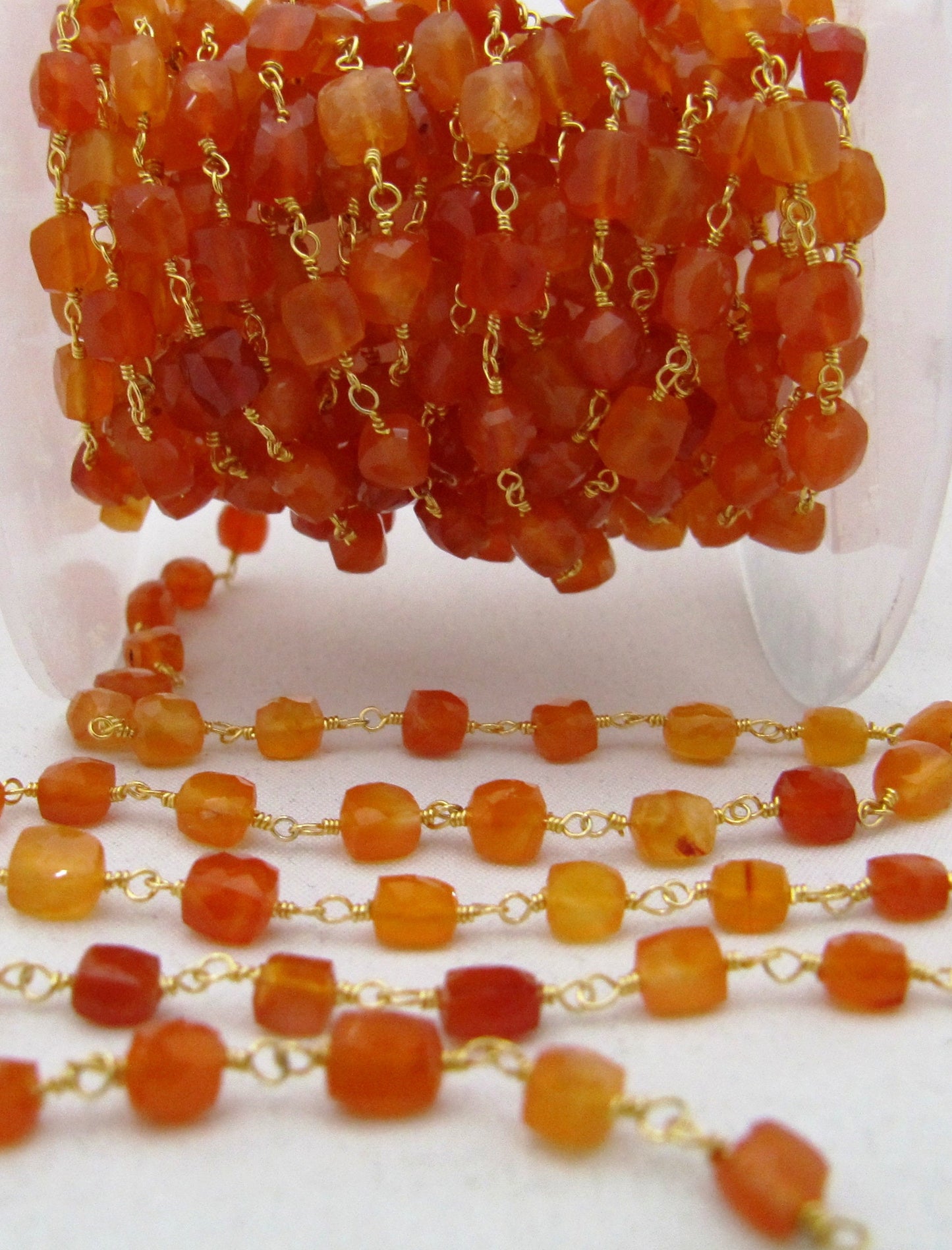 Natural Carnelian  Cube Box Shape Faceted Beaded Size 6-7mm Red Onxy Cube shape Rosary Chain Wholesale Prices Sold Per Foot  chain