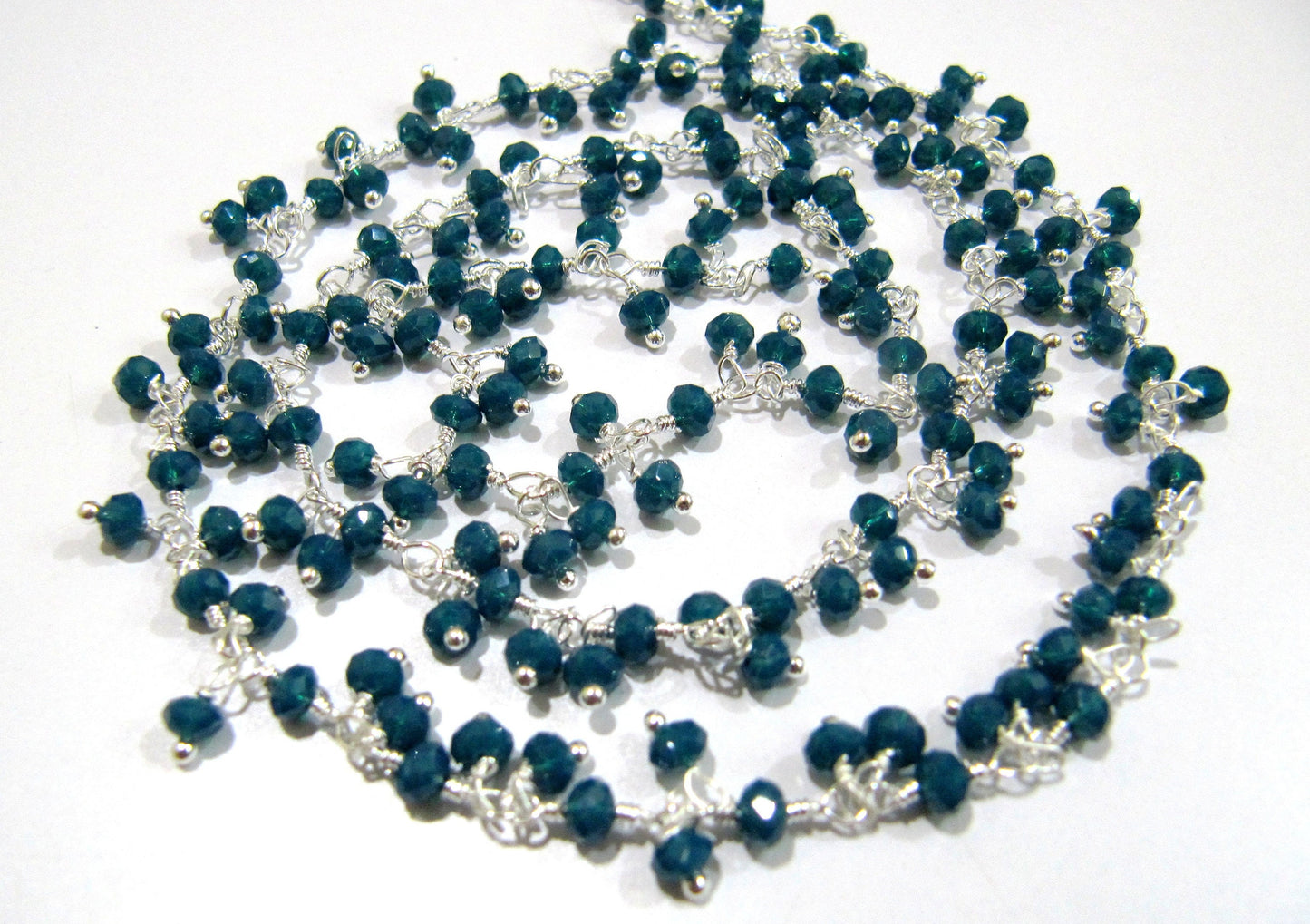 Neon Apatite Dangling Chain Rondelle Faceted 3-4mm Beaded Cluster Rosary Chain Wholesale Price Hydro Quartz Beads sold per FOOT