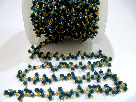 Neon Apatite Dangling Chain Rondelle Faceted 3-4mm Beaded Cluster Rosary Chain Wholesale Price Hydro Quartz Beads sold per FOOT