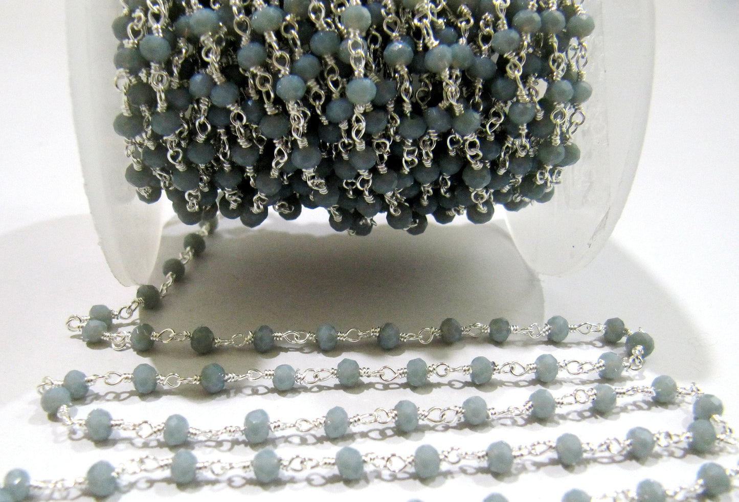 3 Feet Grey Moonstone Rondelle Faceted 3-4mm Bead Rosary chain Moonstone Beaded Handmade Chain Wholesale Prices gemstone Rosary chain