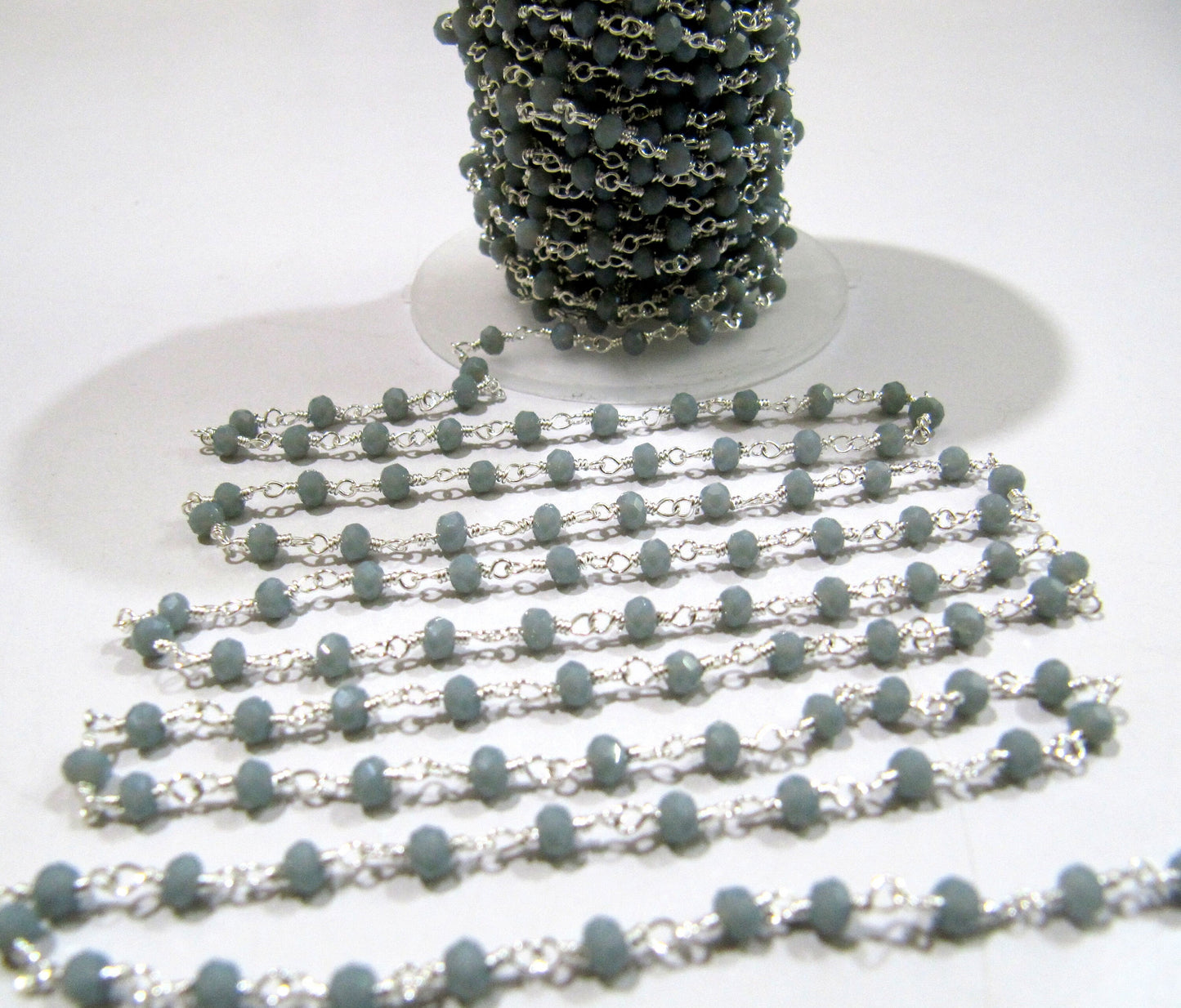 3 Feet Grey Moonstone Rondelle Faceted 3-4mm Bead Rosary chain Moonstone Beaded Handmade Chain Wholesale Prices gemstone Rosary chain