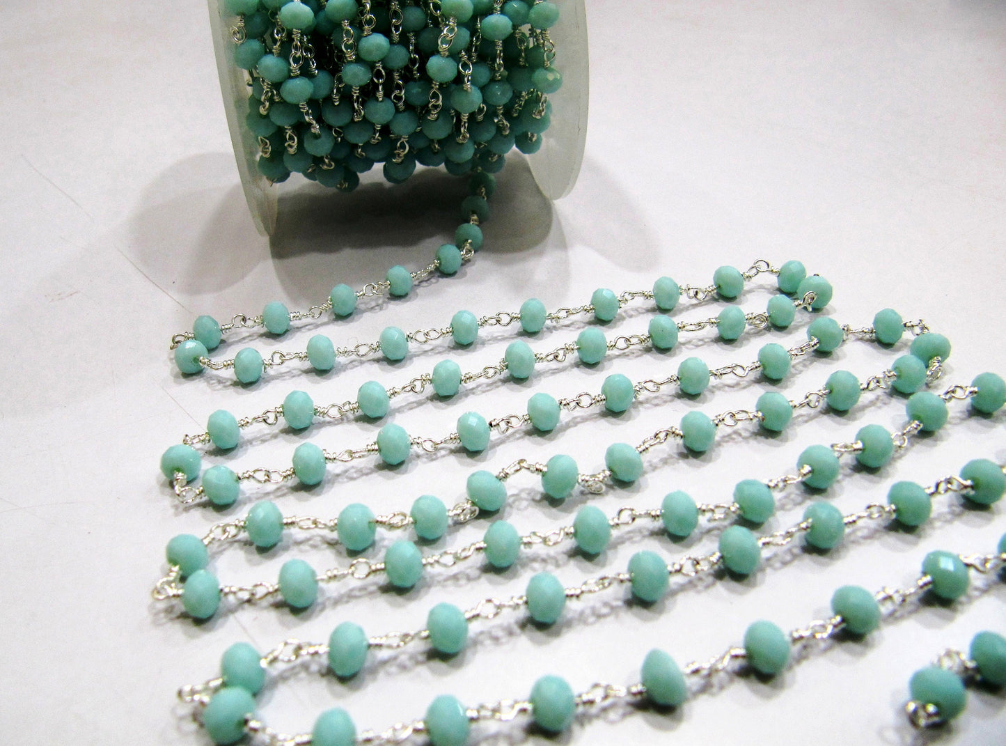 3 Feet- Light Amazonite Hydro Quartz  Rosary Chain Rondelle Faceted Beaded 6mm Size Crystal  Bead Chain Wholesale Prices