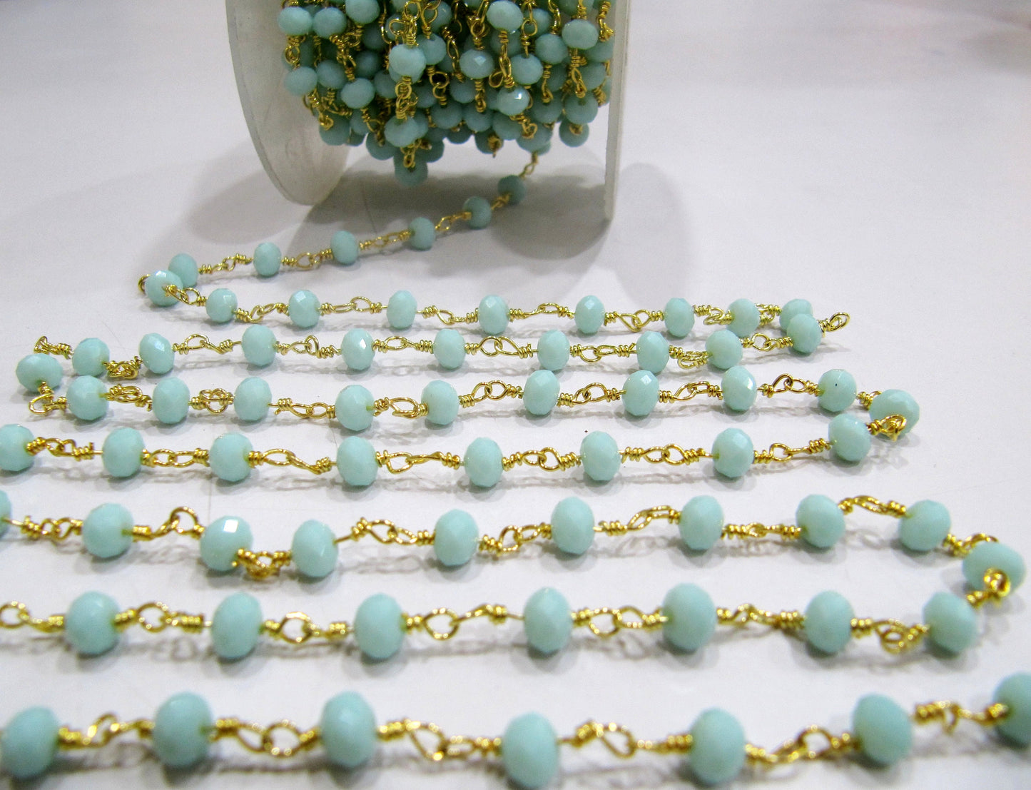 3 Feet- Light Amazonite Hydro Quartz  Rosary Chain Rondelle Faceted Beaded 6mm Size Crystal  Bead Chain Wholesale Prices