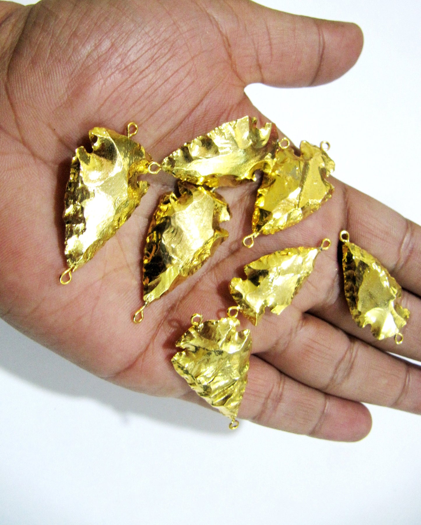 2 Pcs Set Natural Jasper Gemstone Full Gold Electroplated Double Loop Arrowhead Connector Charms Pendant Size 1 to 1.5 Inches Long
