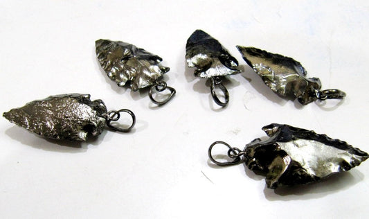 2 Pcs Set Natural Jasper Full Black Oxidized Electroplated Single Loop Arrowhead Connector Charms Pendant Size 1 to 1.5 Inches Long