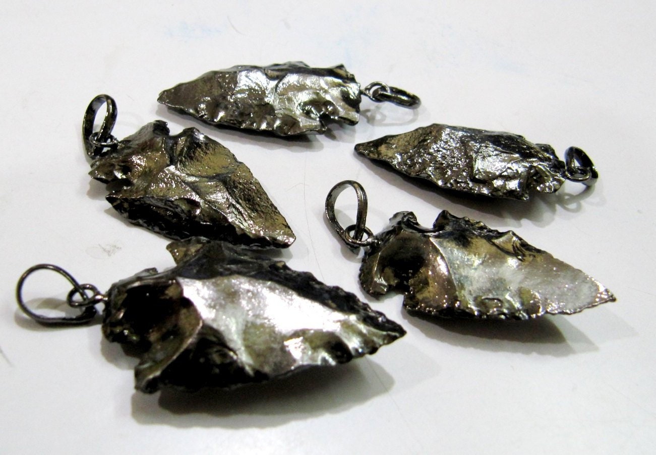 2 Pcs Set Natural Jasper Full Black Oxidized Electroplated Single Loop Arrowhead Connector Charms Pendant Size 2 to 2.5 Inches Long