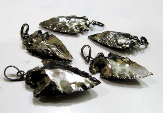 2 Pcs Set Natural Jasper Full Black Oxidized Electroplated Single Loop Arrowhead Connector Charms Pendant Size 2 to 2.5 Inches Long
