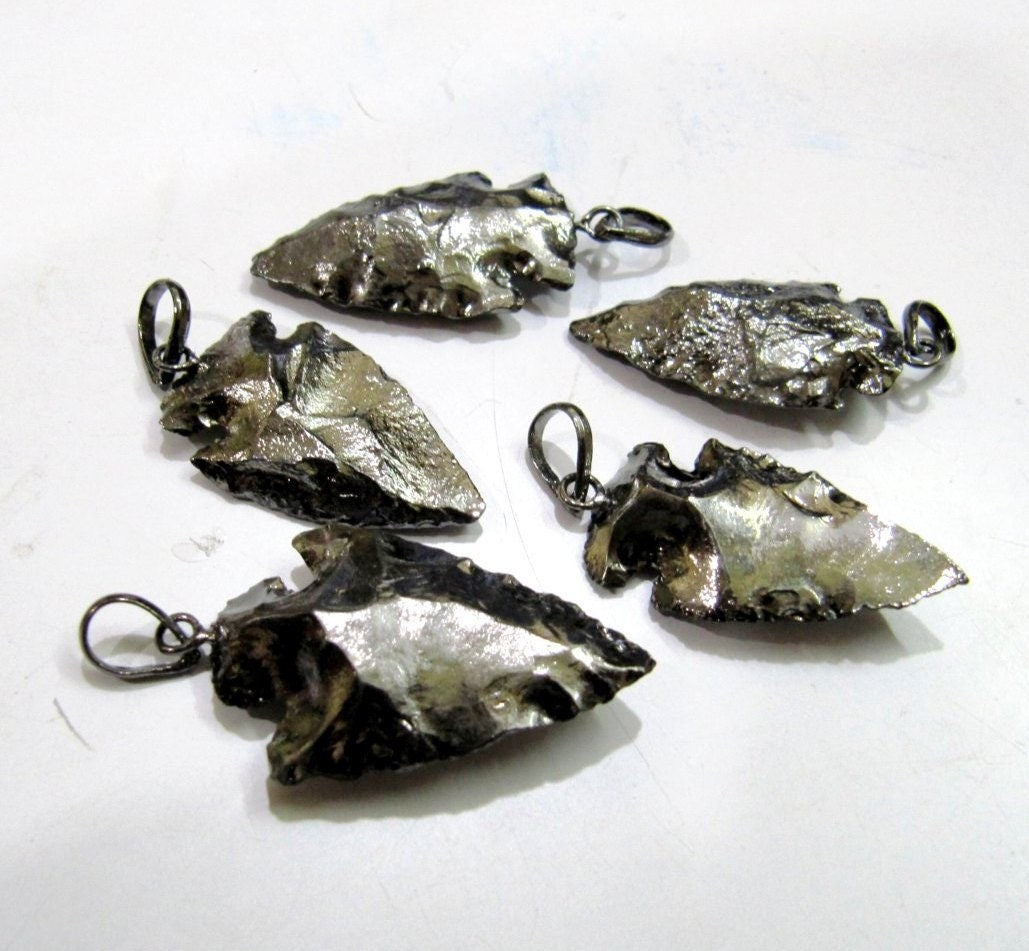 2 Pcs Set Natural Jasper Full Black Oxidized Electroplated Single Loop Arrowhead Connector Charms Pendant Size 2 to 2.5 Inches Long