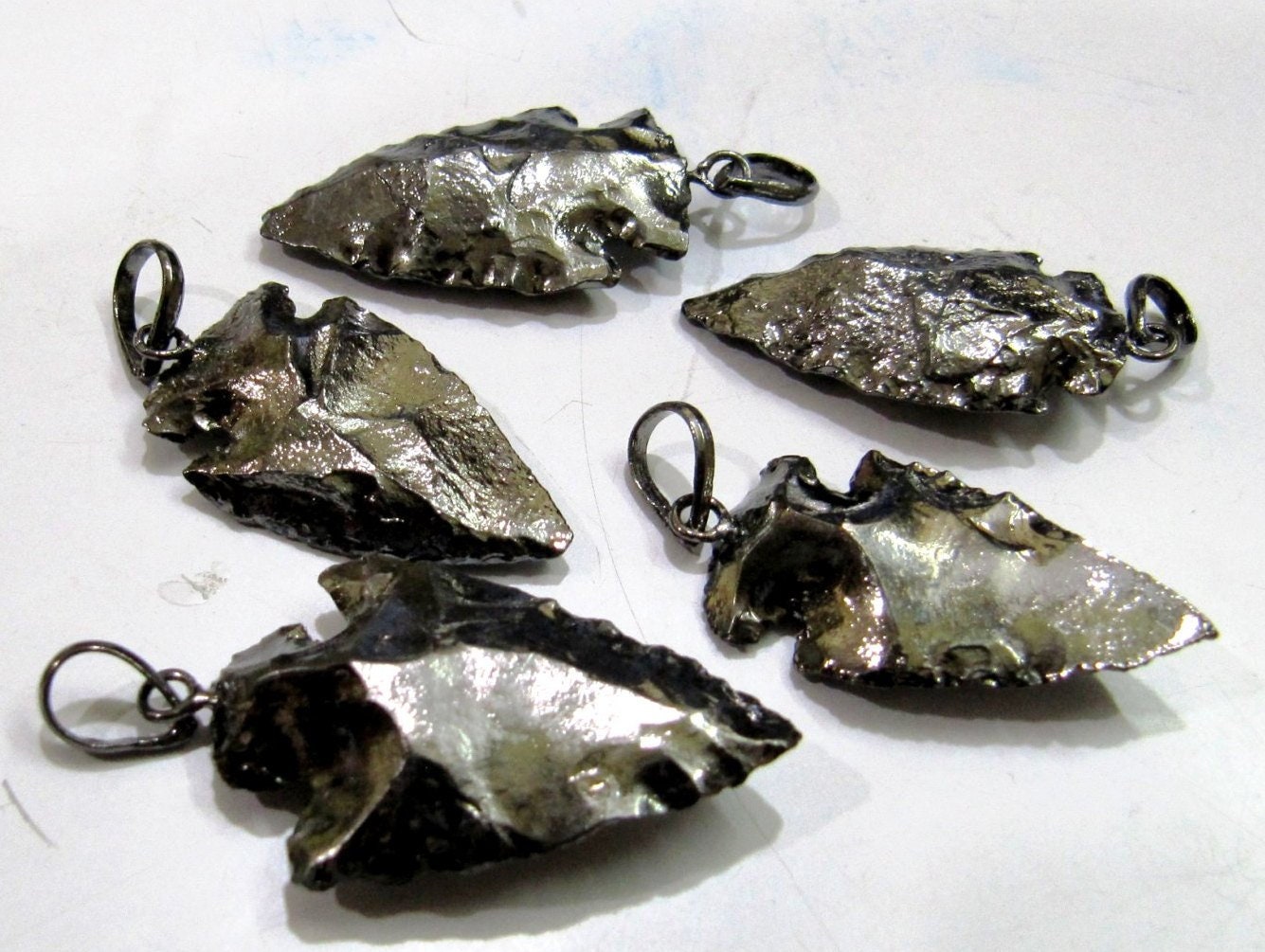 2 Pcs Set Natural Jasper Full Black Oxidized Electroplated Single Loop Arrowhead Connector Charms Pendant Size 2 to 2.5 Inches Long