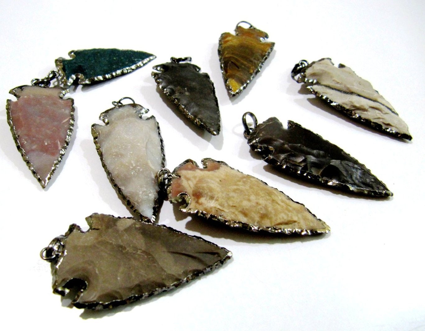 2 pieces Set Natural Jasper Black Oxidized Electroplated Edge Single Loop Arrowhead Connector Charms Pendant Size 3 to 3.5 Inches Long