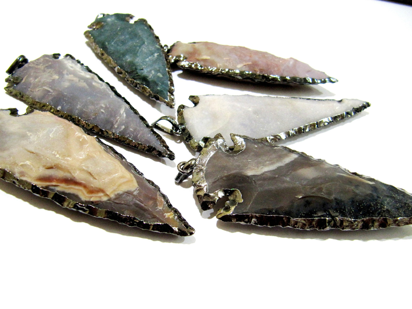 2 pieces Set Natural Jasper Black Oxidized Electroplated Edge Single Loop Arrowhead Connector Charms Pendant Size 3 to 3.5 Inches Long