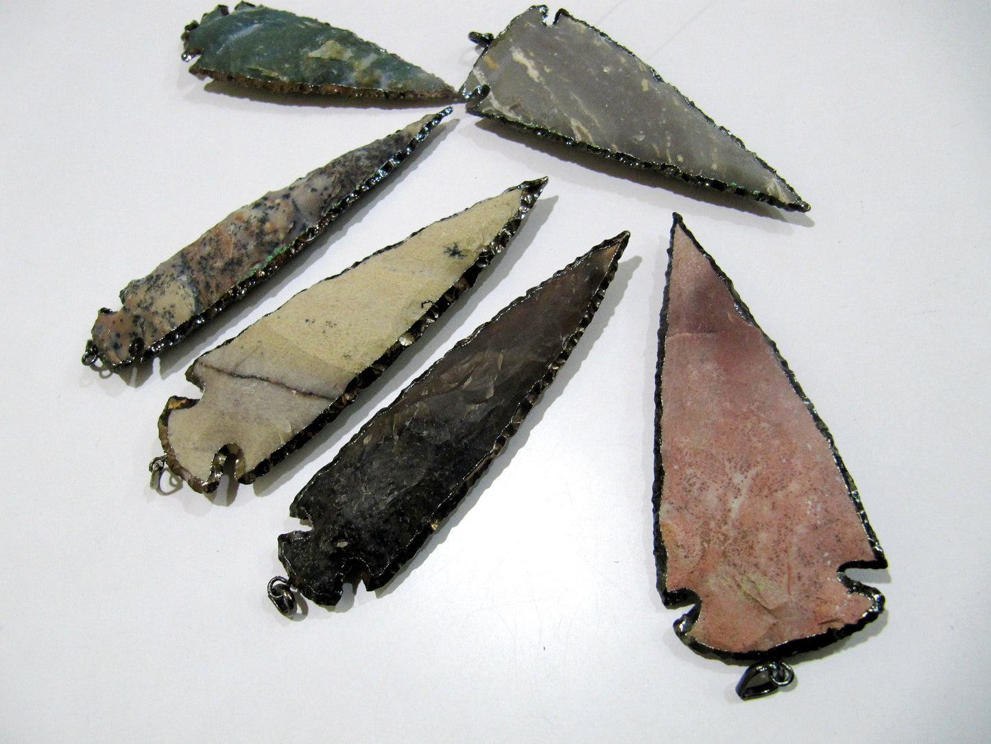 2 Piece Set Natural Jasper Black Oxidized Electroplated Edge Single Loop Arrowhead Connector Charms Pendant Size 4 to 5 Inches Long