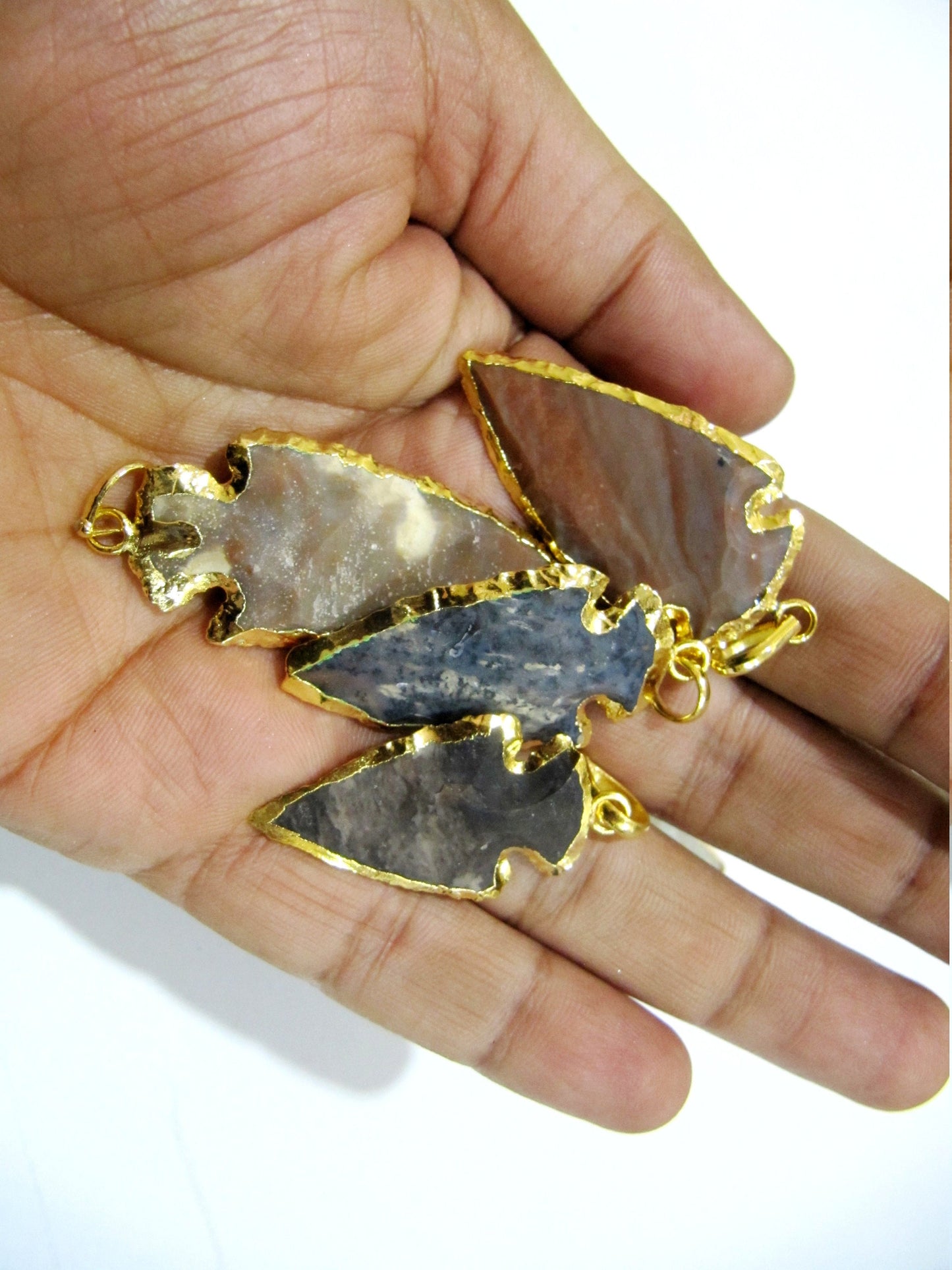 2 Pcs Set Natural Jasper Gold Electroplated Edge Single Loop Arrowhead Connector Charms Pendant Size 2 to 2.5 Inches Long
