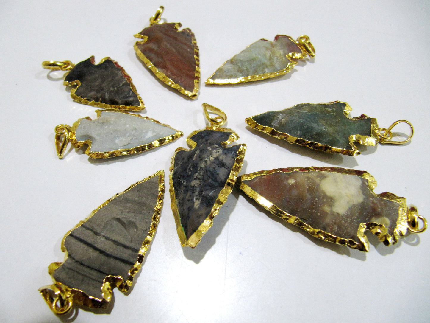 2 Pcs Set Natural Jasper Gold Electroplated Edge Single Loop Arrowhead Connector Charms Pendant Size 2 to 2.5 Inches Long