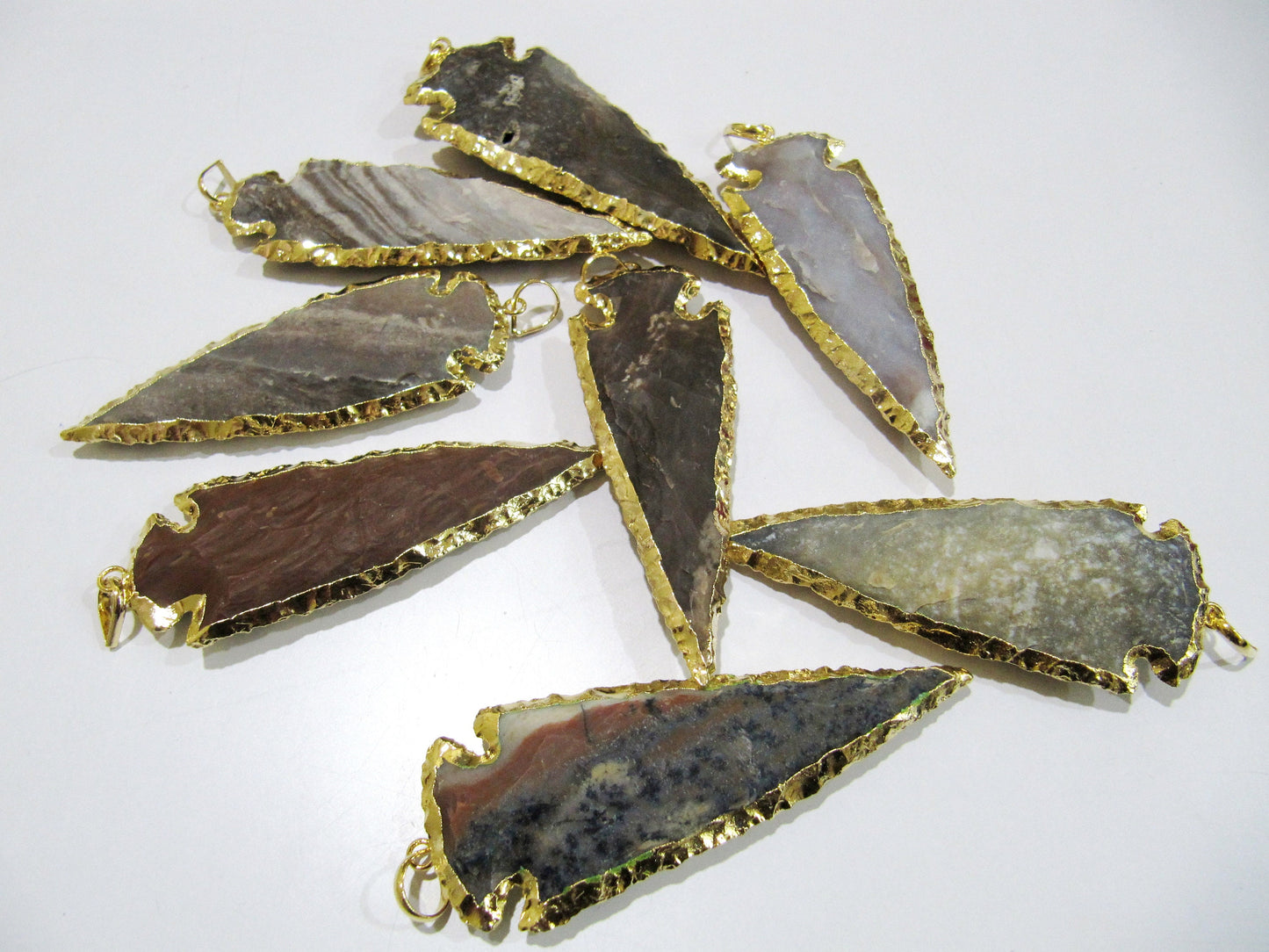 2 Pcs Set Natural Jasper Gold Electroplated Edge Single Loop Arrowhead Connector Charms Pendant Size 3 to 3.5 Inches Long