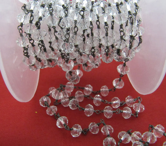 3 Ft- Crystal Quartz  Rosary Rondelle Faceted Beaded 6mm Size Clear Quartz Bead Chain Wholesale Prices Jewelry Making Crystal Chain