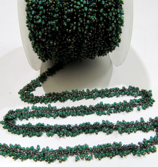 1 Foot-Green Onyx Grape Hydro Quartz Rondelle Plain Smooth 2mm Size Beaded Wire Wrapped Grape Cluster handmade Chain Wholesale Prices