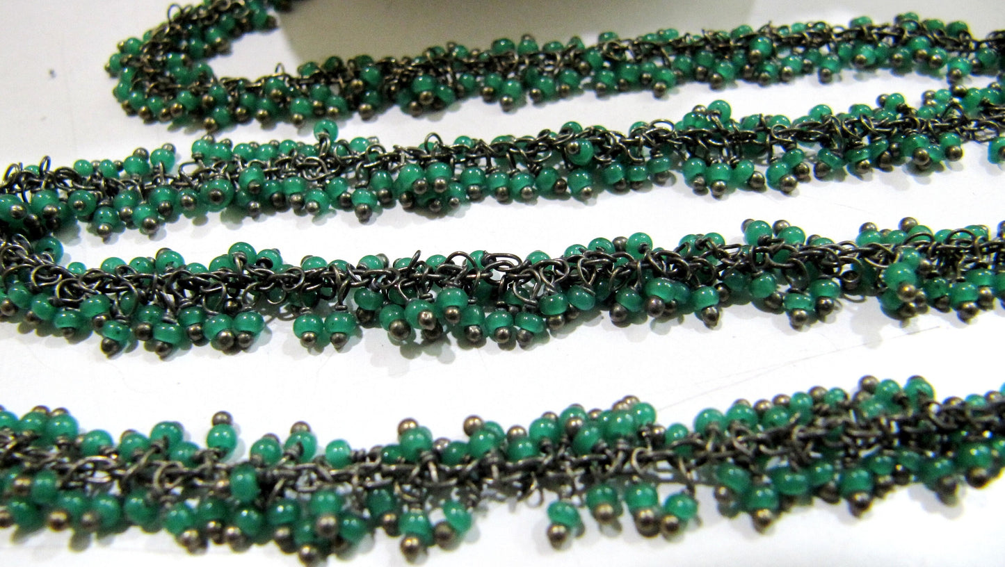 1 Foot-Green Onyx Grape Hydro Quartz Rondelle Plain Smooth 2mm Size Beaded Wire Wrapped Grape Cluster handmade Chain Wholesale Prices