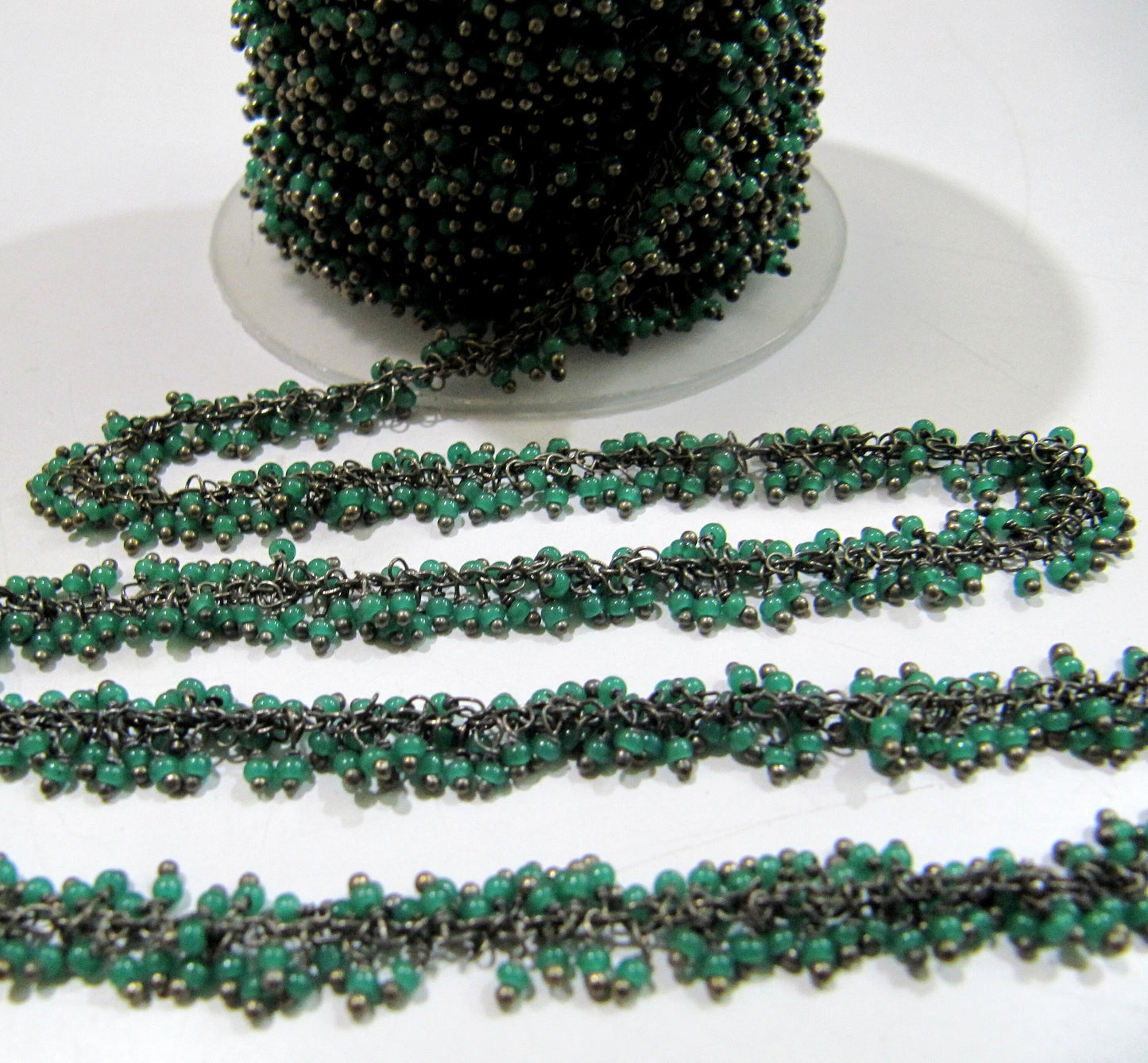 1 Foot-Green Onyx Grape Hydro Quartz Rondelle Plain Smooth 2mm Size Beaded Wire Wrapped Grape Cluster handmade Chain Wholesale Prices