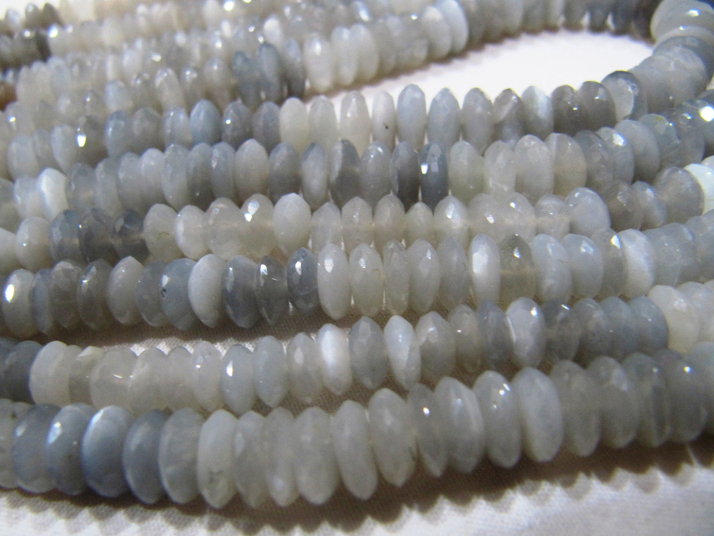 Natural Grey Moonstone German Cut, Rondelle Faceted Beads Size 6 to 8mm Graduated Disc Shape Beads Strand 8 Inches Long Wholesale Rates