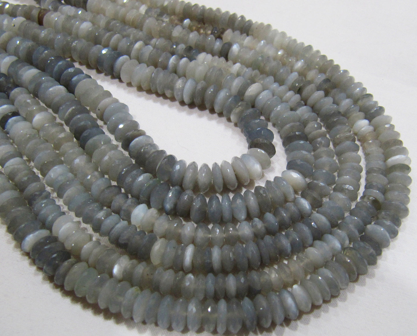 Natural Grey Moonstone German Cut, Rondelle Faceted Beads Size 6 to 8mm Graduated Disc Shape Beads Strand 8 Inches Long Wholesale Rates