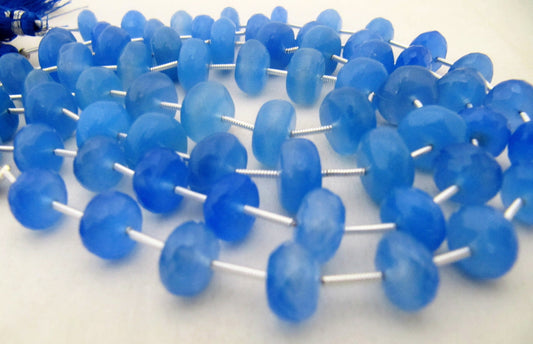 Natural Blue Chalcedony Rondelle Faceted 10 to 12mm Size Beads Strand 9 inches long Blue Color Gemstones Beads Wholesale Prices