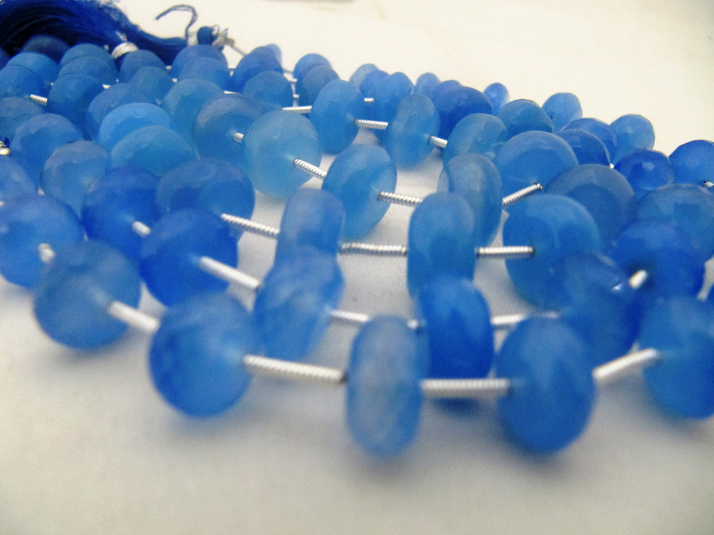 Natural Blue Chalcedony Rondelle Faceted 10 to 12mm Size Beads Strand 9 inches long Blue Color Gemstones Beads Wholesale Prices