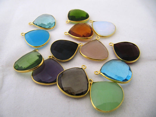 Quartz stone Heart Shape 20mm Briolette Connectors Single Loop Bezel Jewelry Making Charms sold per piece CHOOSE Color