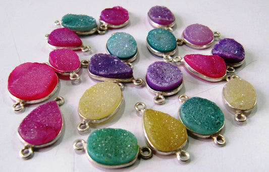 6 Pcs Set Exotic Druzy Connectors Mixed color and Shape Exciting color 10 to 20mm Double Loop Bezel Jewelry Making Bezel Connectors