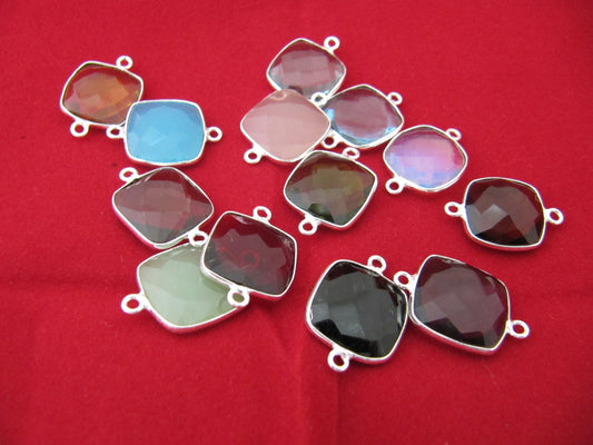 Mis Color Quartz Cushion Shape 15mm Briolette Connectors Hydro Quartz  Double Loop Bezel Charms Jewelry Making Bezel Choose Color & Plating