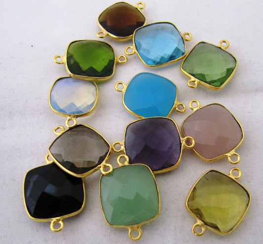 Gemstone Bezels Hydro Quartz Cushion Shape 15mm Briolette Connectors Double Loop Bezel Jewelry charms sold per piece