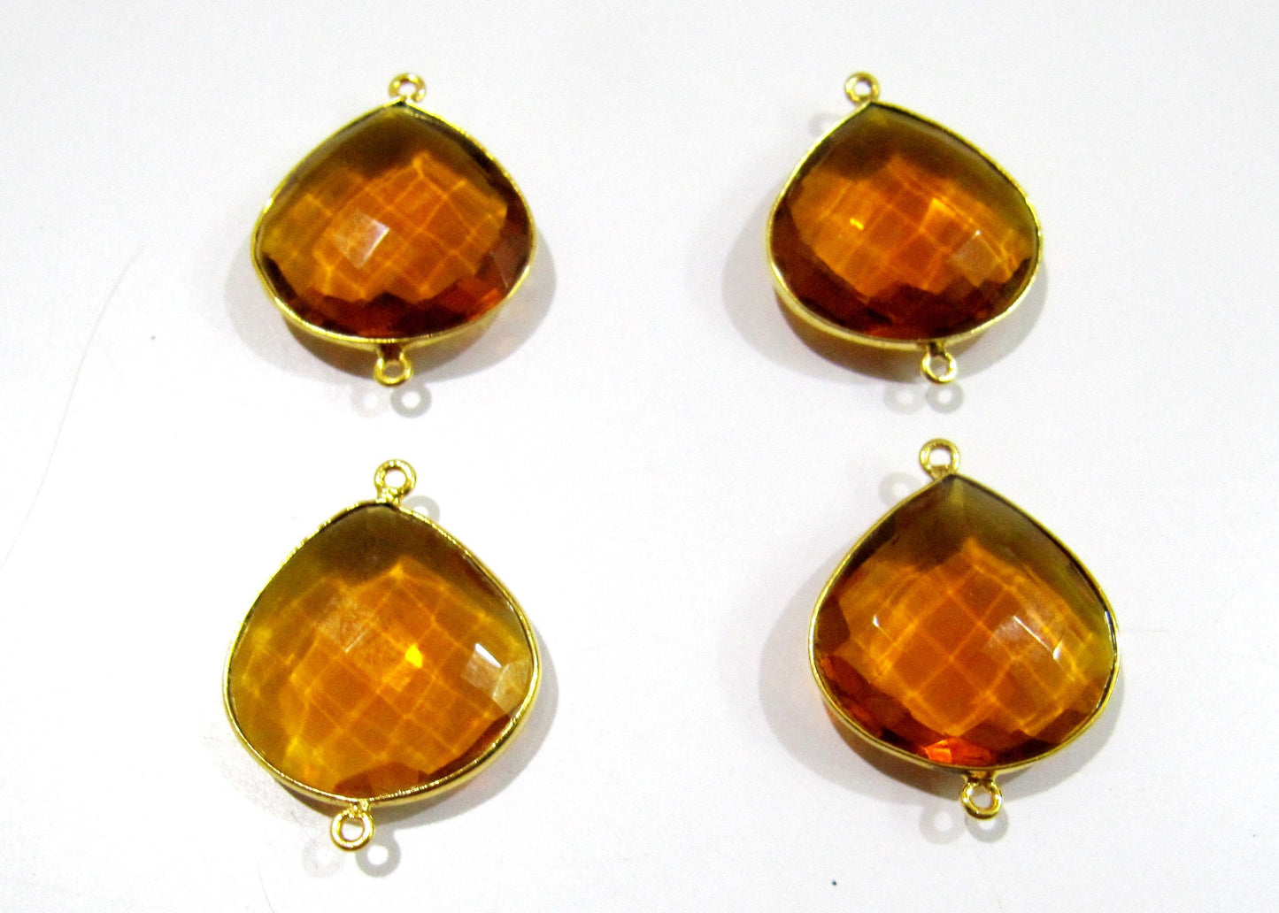 Citrine Hydro Quartz Heart Shape Briolette Size 20-21mm Connector Double Loop Handmade Bezel Pendants sold per piece