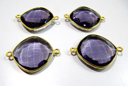 6 Pcs Set Amethyst Cushion Shape 13 to 19mm Briolette Connectors Hydro Quartz Plated Double Loop Bezel Jewelry Making Connector
