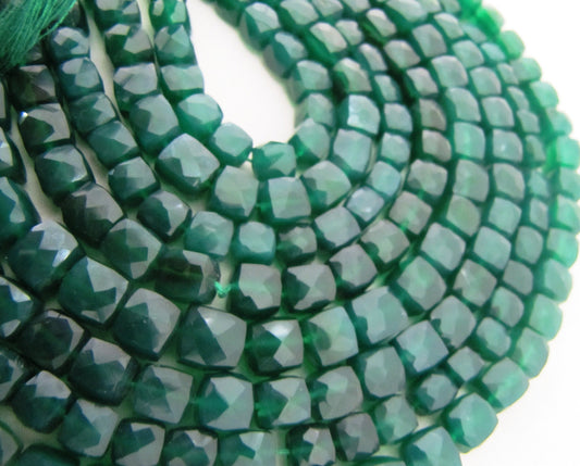 Natural Green onyx Cube Beads 6 to 8mm Size Faceted Box Shape Beads Strand 8 inches long Best Quality gems